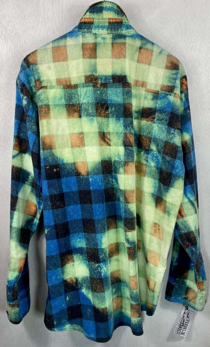 Vintage Turquoise, Black and Seafoam Green Flannel Size Large