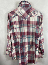 Vintage Western Style Plum, White and Teal Flannel Size Medium
