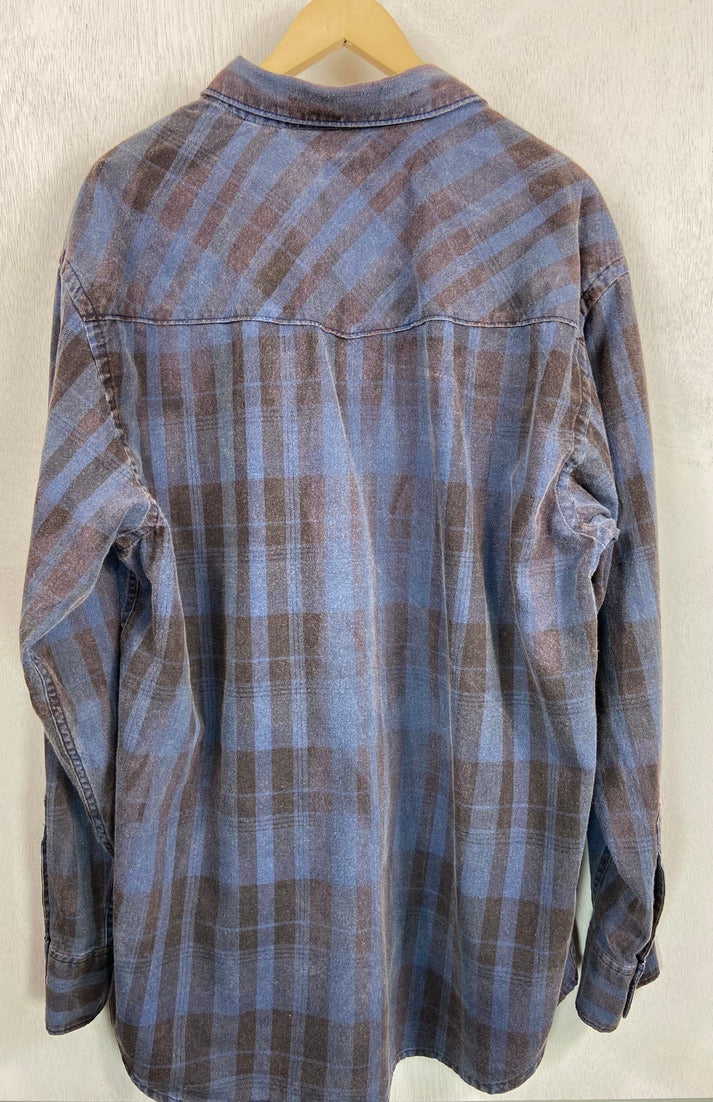 Vintage Western Style Navy Blue and Black Flannel Size XL