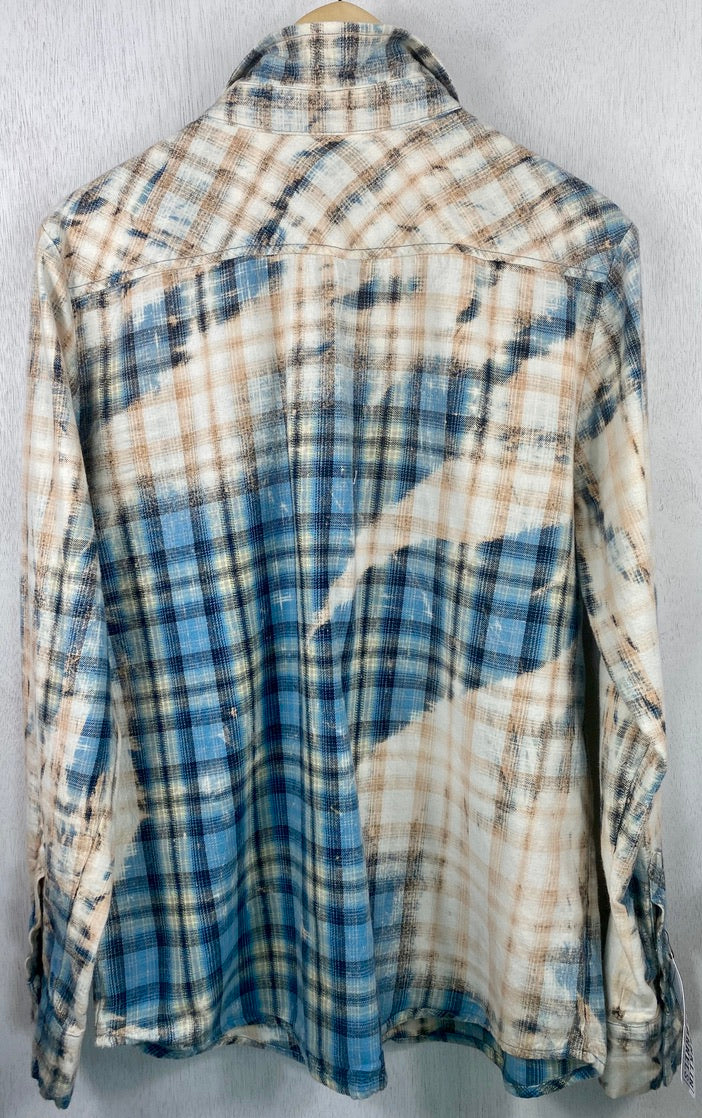 Vintage Western Style Turquoise and Cream Flannel Size Medium