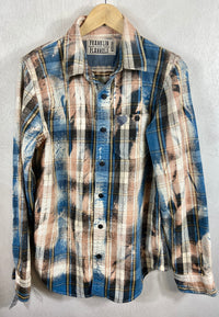 Vintage Light Blue, Yellow, Black, Peach and White Flannel Size Medium