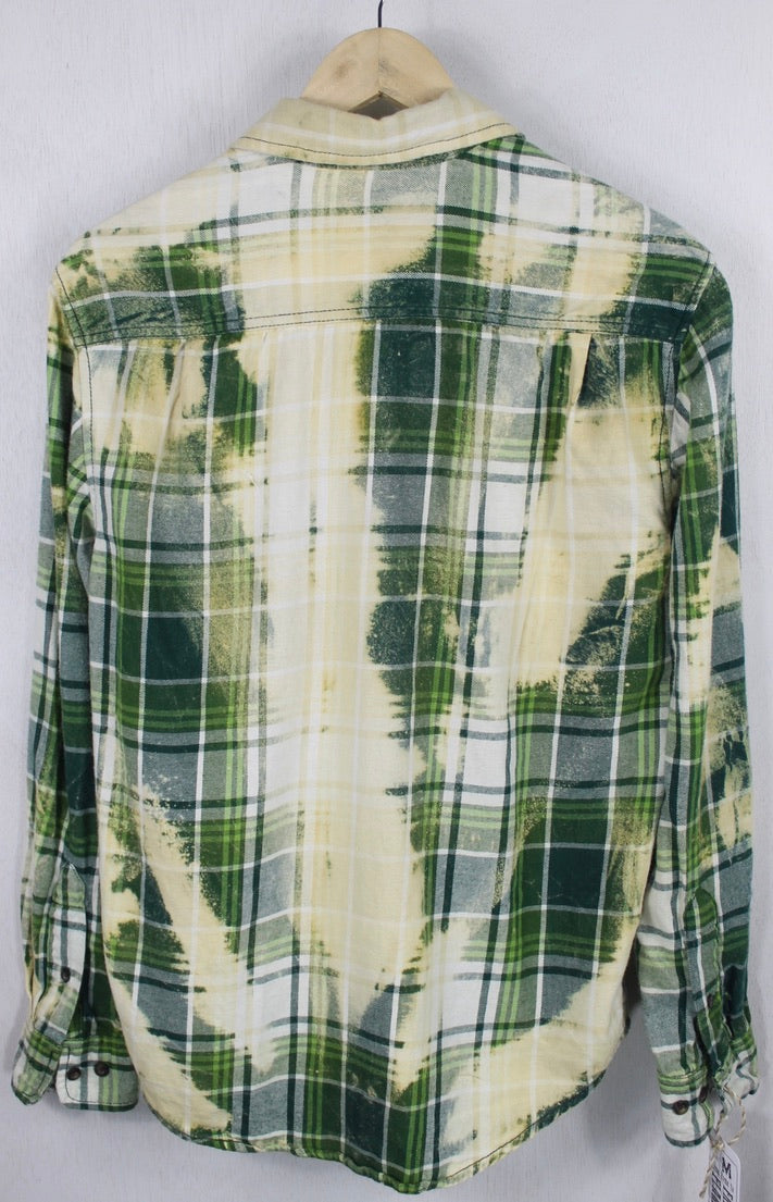 Vintage Grunge Green and Light Yellow Flannel Size Medium