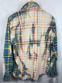 Vintage Turquoise, Peach, Cream and Yellow Flannel Size Medium