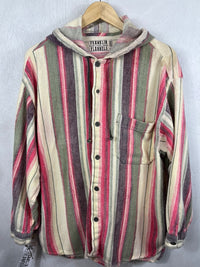 Vintage Red, Green, Black and Cream Flannel Hoodie Size XL