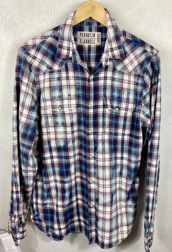 Vintage Western Style Navy Blue, Burgundy and White Flannel Size Medium