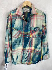 Vintage Turquoise, Light Blue, Red and Cream Flannel Size Small