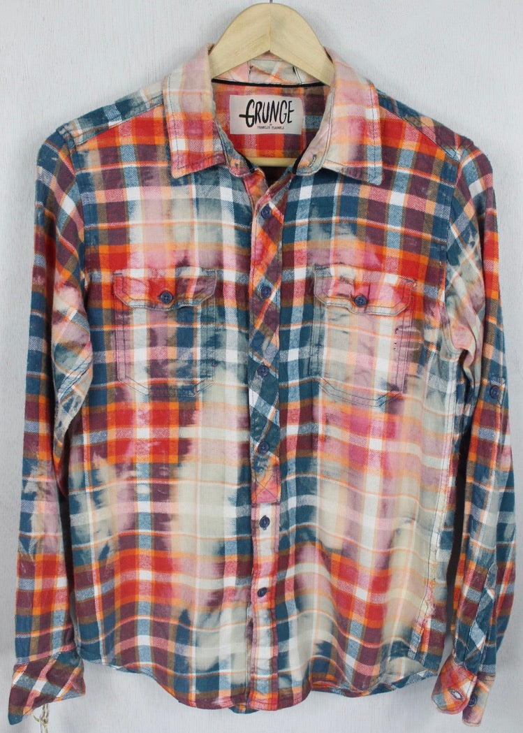 Vintage Pink, Orange and Turquoise Grunge Flannel Size Small