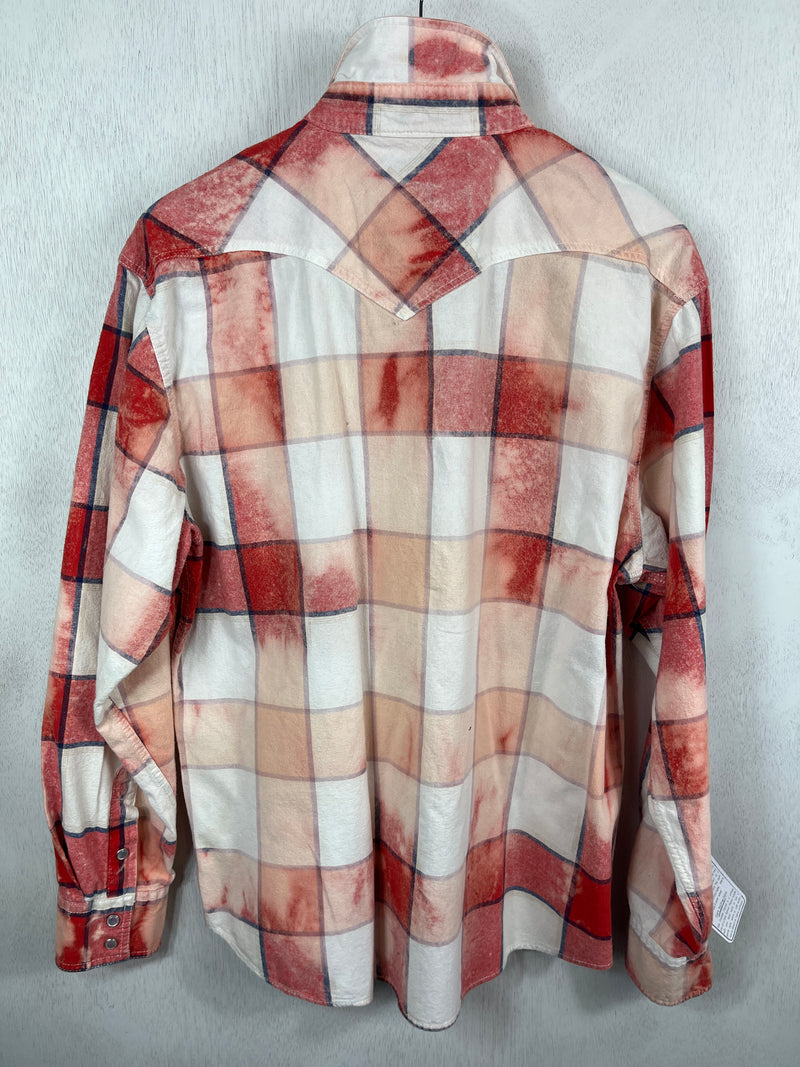 Vintage Western Style Red, White and Peach Flannel Size Large