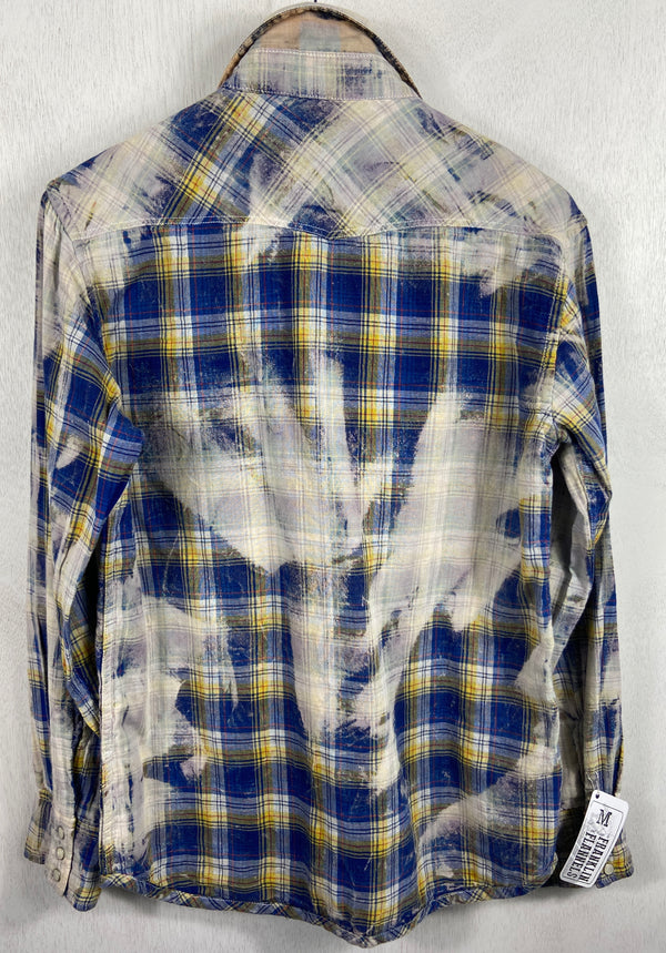 Vintage Western Style Royal Blue, White and Yellow Cotton Size Medium