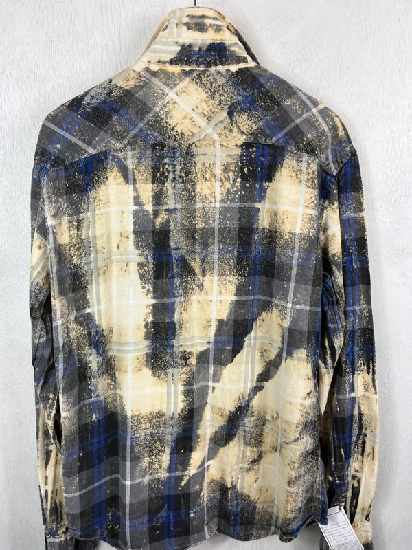 Vintage Western Style Navy, Cream and Grey Flannel Size Large