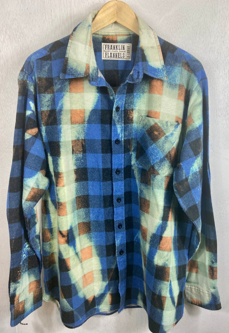 Vintage Turquoise, Royal Blue and Black Flannel Size XL