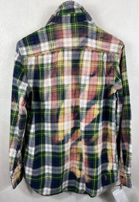 Vintage Green, Yellow, White and Pink Flannel Size Small