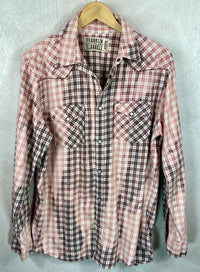 Vintage Western Style Pale Pink, White and Light Brown Cotton Size Medium