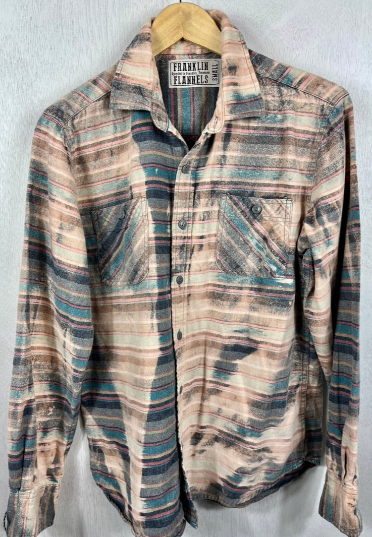 Vintage Grey, Turquoise and Pink Flannel Size Small