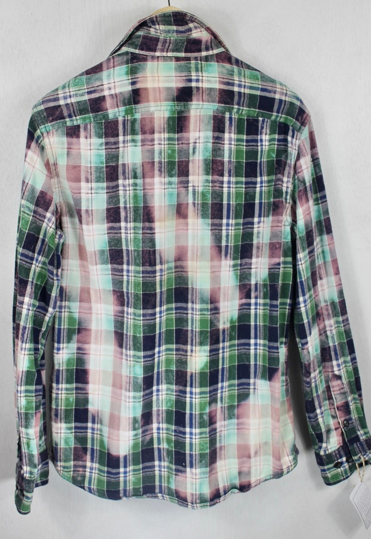Vintage Mint Green, Lavender and Navy Flannel Size Medium
