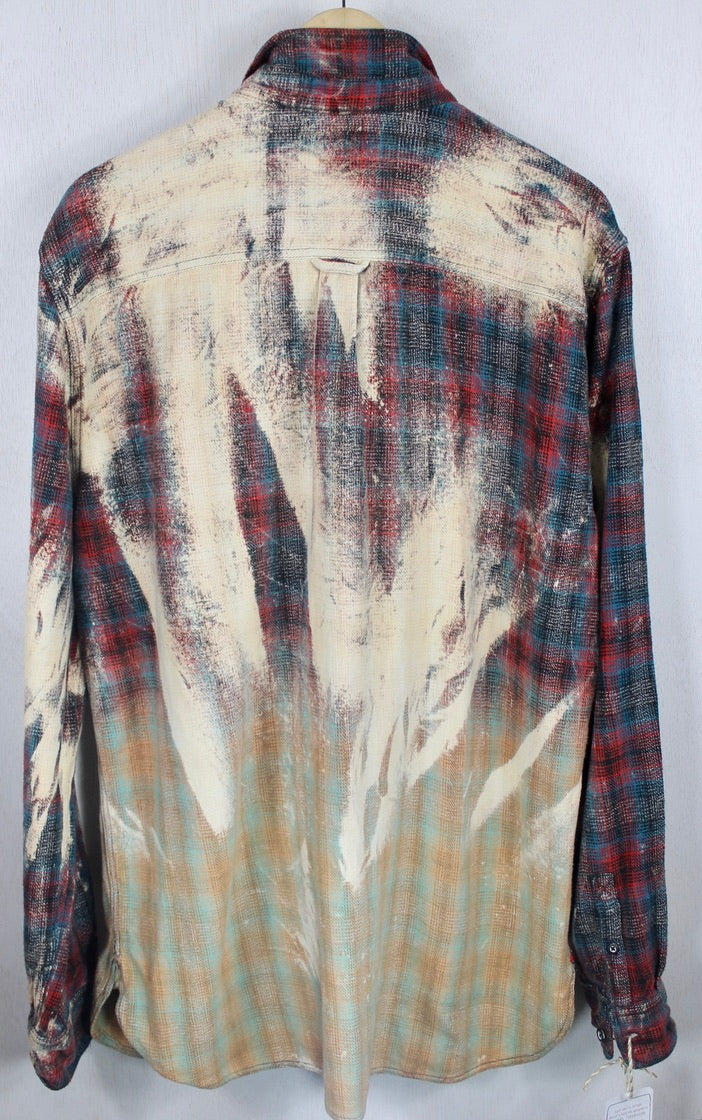 Vintage Red, Teal Blue and Vanilla Flannel Size XL