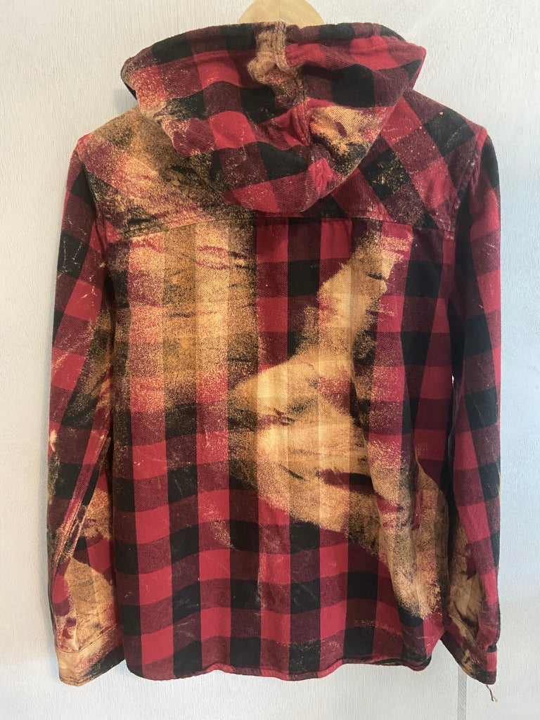 Vintage Red, Black and Rust Flannel Hoodie Size Small