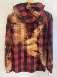 Vintage Red, Black and Rust Flannel Hoodie Size Small