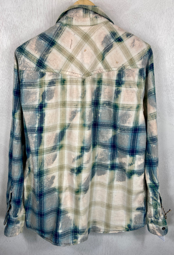 Vintage Western Style Teal, Grey and Cream Flannel Size Medium