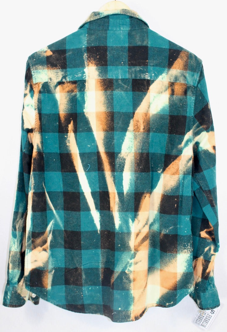 Vintage Teal Blue, Black and Peach Flannel Size Small
