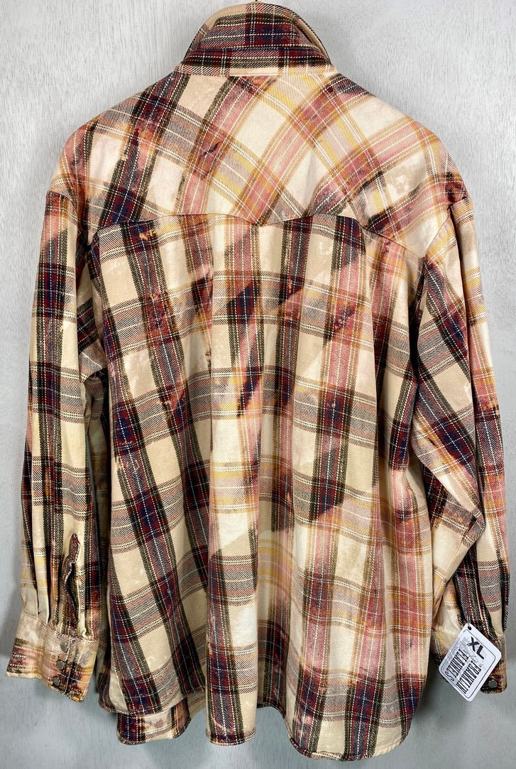 Vintage Grunge Red, Cream and Brown Flannel Jacket Size XL