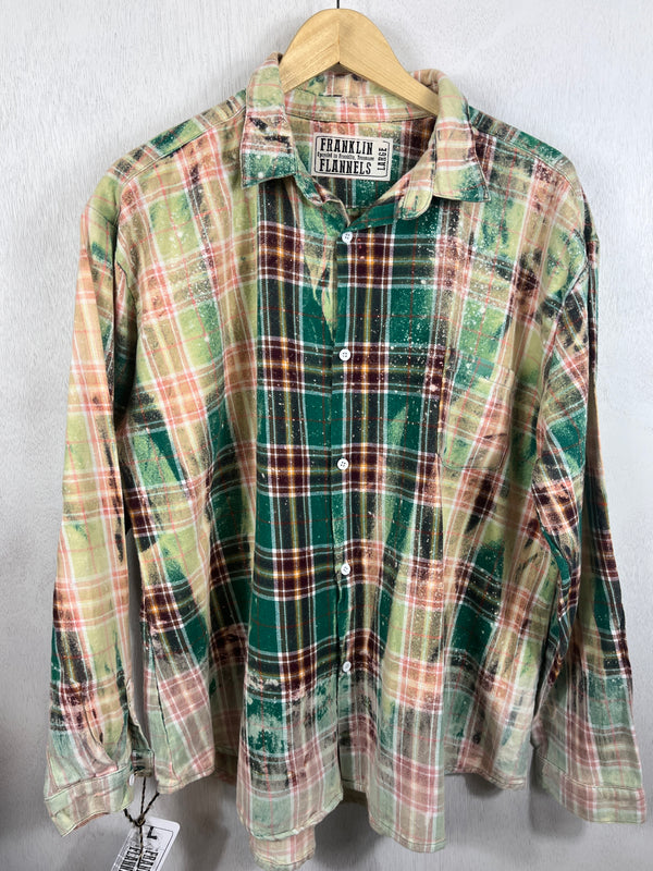 Vintage Green, Peach, Cream and Brown Flannel Size Large