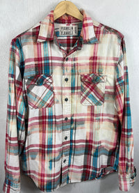 Vintage Turquoise, Red and White Flannel Size Medium