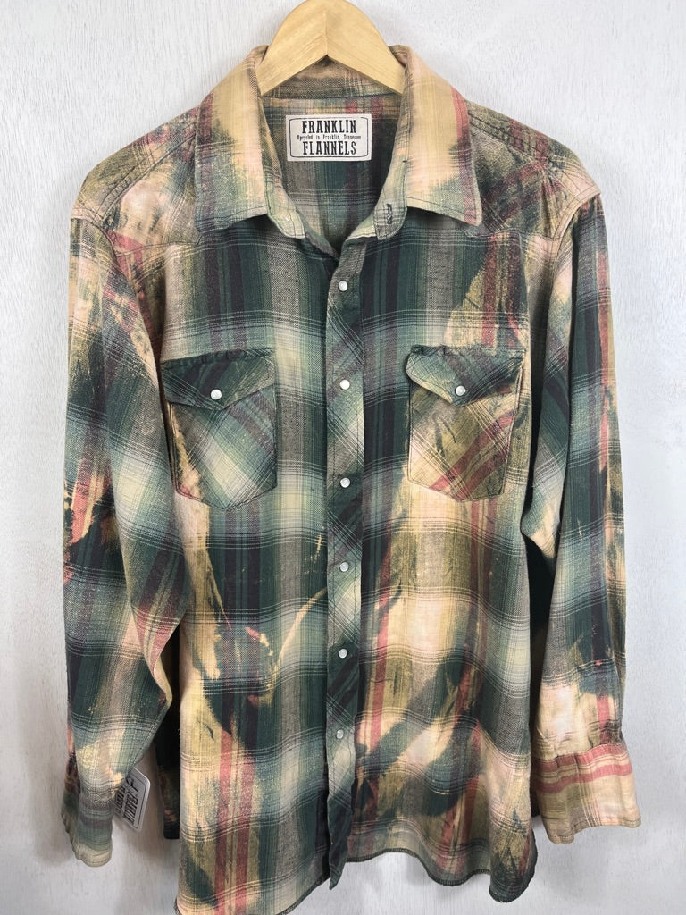 Vintage Western Style Green, Rose and Cream Flannel Size XL