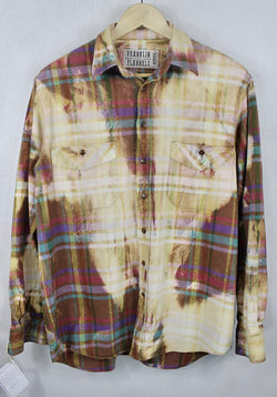 Vintage Brown, Gold, Light Yellow and Magenta Flannel Size Medium
