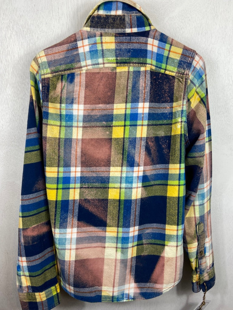 Vintage Royal Blue, Yellow, Green and Pink Flannel Size Small