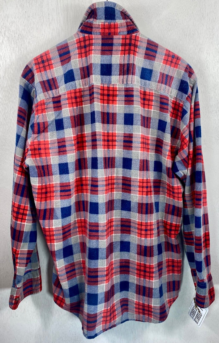 Vintage Retro Red, Grey and Blue Flannel Size XL