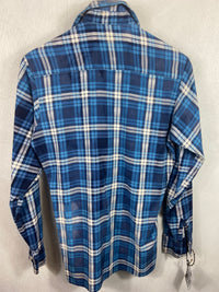 Vintage Retro Navy, Royal Blue and White Flannel Size Small