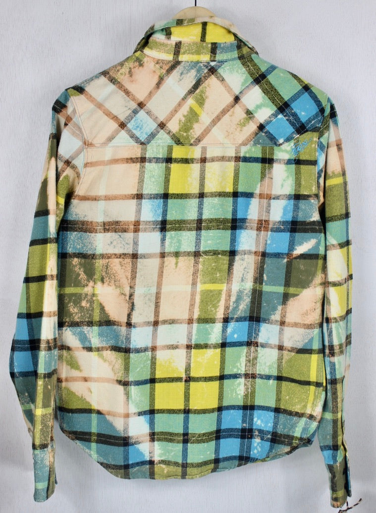 Vintage Turquoise, Yellow and Green Flannel Size Small