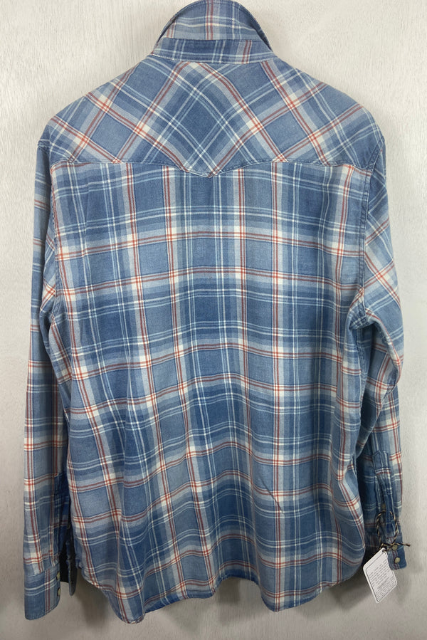 Vintage Western Style Light Denim and Orange Lightweight Cotton Size Large