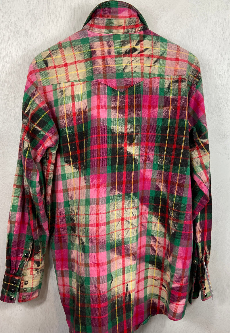 Vintage Western Style Pink, Green and Navy Flannel Size Large