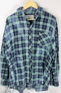 Vintage Retro Seafoam Green and Navy Blue Flannel Size M/L