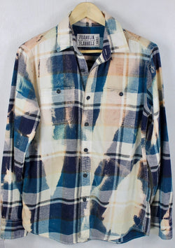 Vintage Teal Blue, Cream and Navy Flannel Size Small