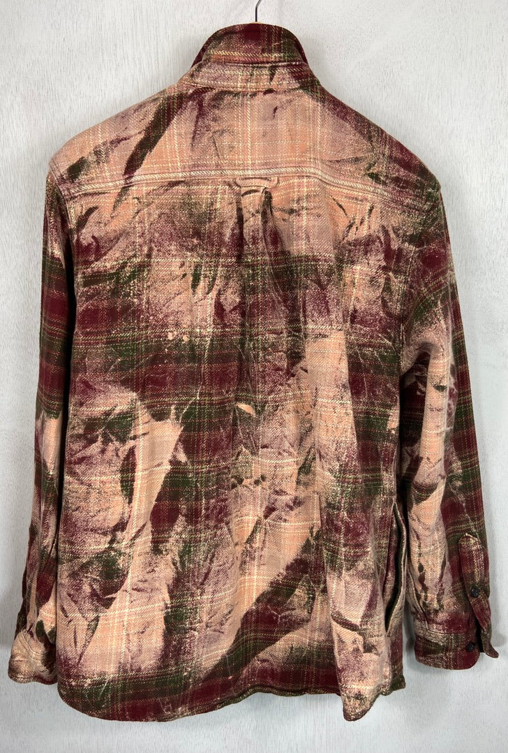 Vintage Brick Red, Green and Dusty Rose Flannel Jacket Size Medium