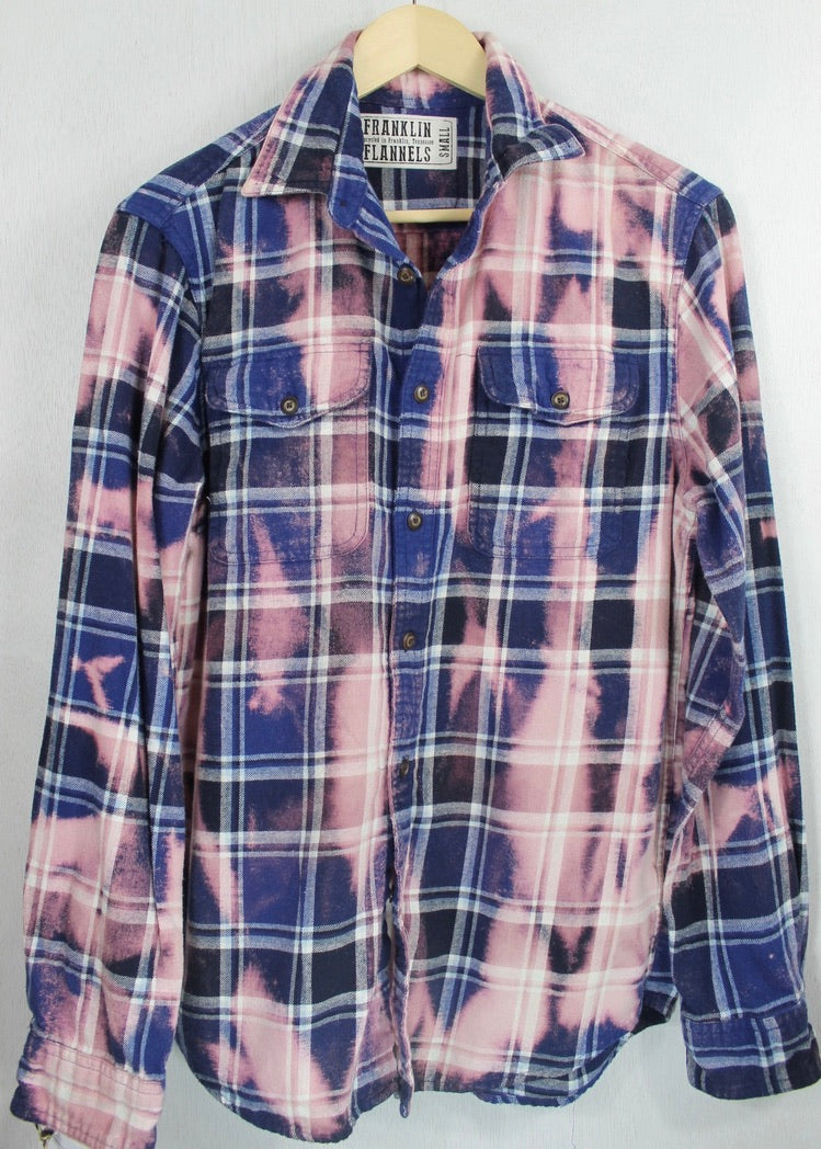 Fanciful Vintage Navy Blue and Pink Flannel Size Small