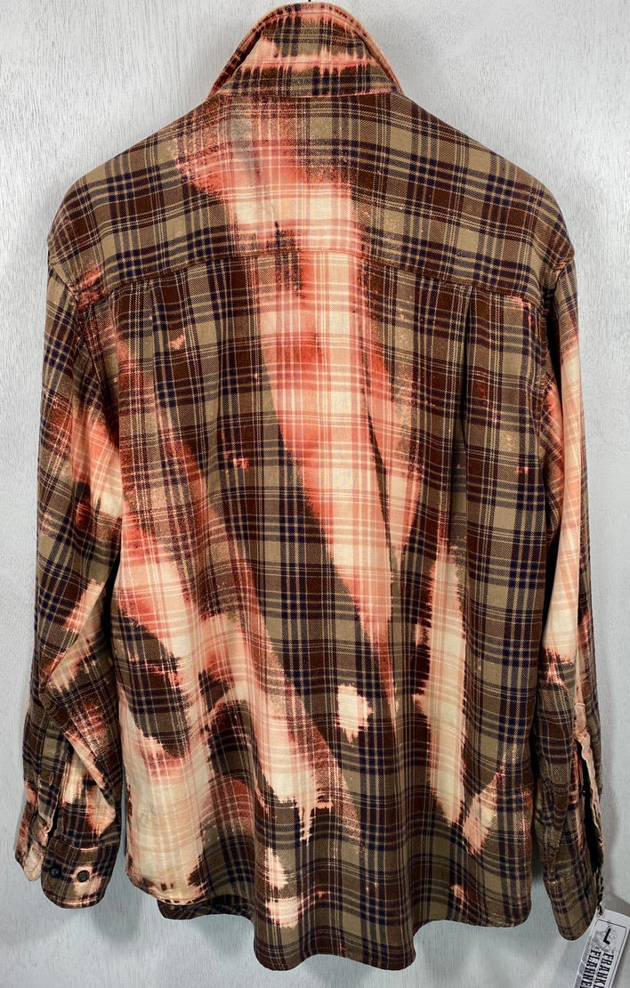 Vintage Grunge Army Green and Peach Flannel Size XL