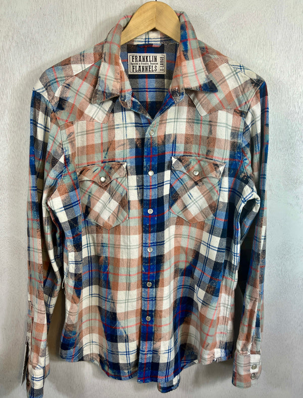 Vintage Western Style, Blue, Red, White and Peach Flannel Jacket Size XL