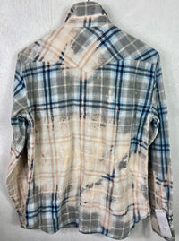 Vintage Western Style Sage, Light Blue and Cream Lightweight Cotton Size Small