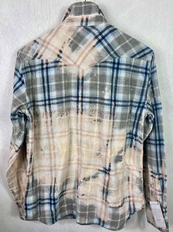 Vintage Western Style Sage, Light Blue and Cream Lightweight Cotton Size Small