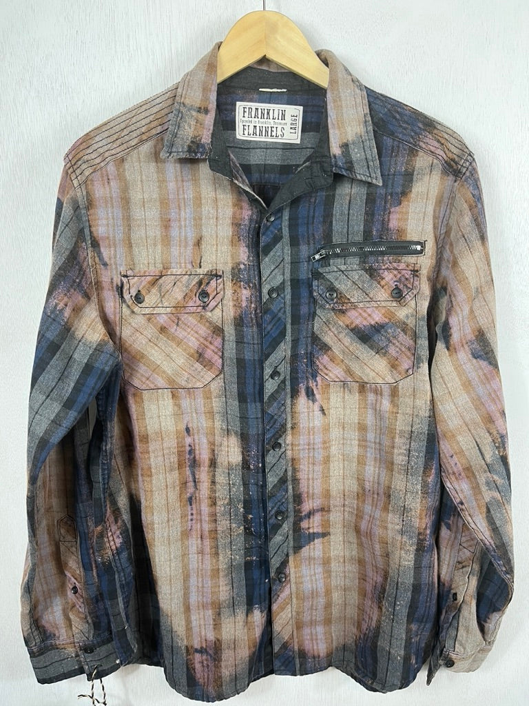 Vintage Navy Blue, Black and Taupe Flannel Size Large