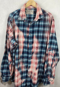 Vintage Navy Blue, Turquoise and Pink Flannel Size XL - XXL Tall