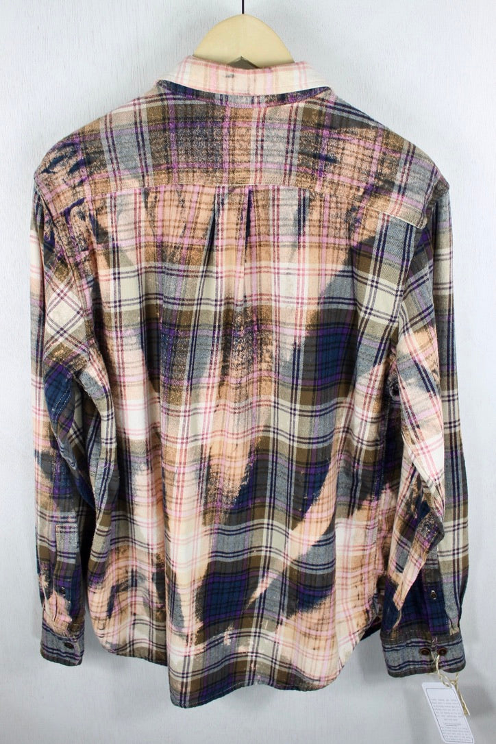 Vintage Navy Blue, Purple, Taupe and Pink Flannel Size Medium