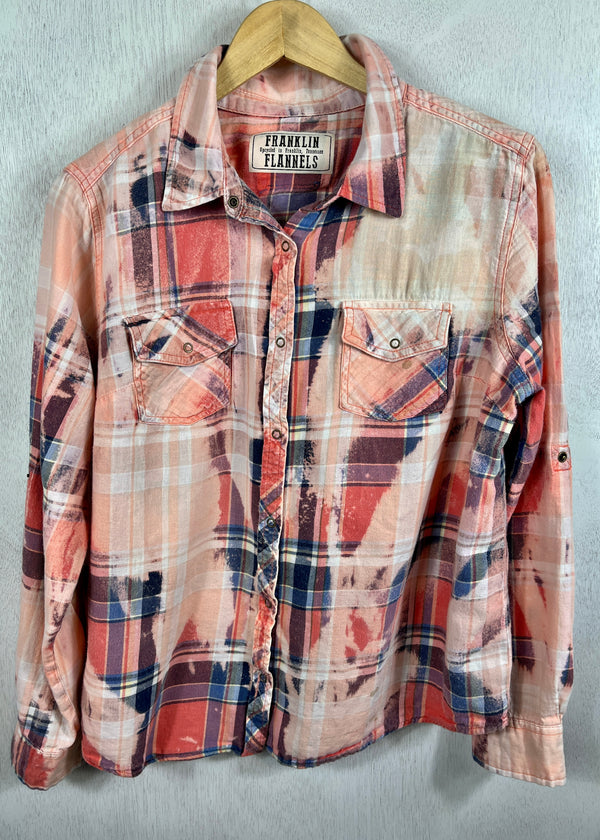 Vintage Western Style Orange, Peach, Blue and White Cotton Size Small