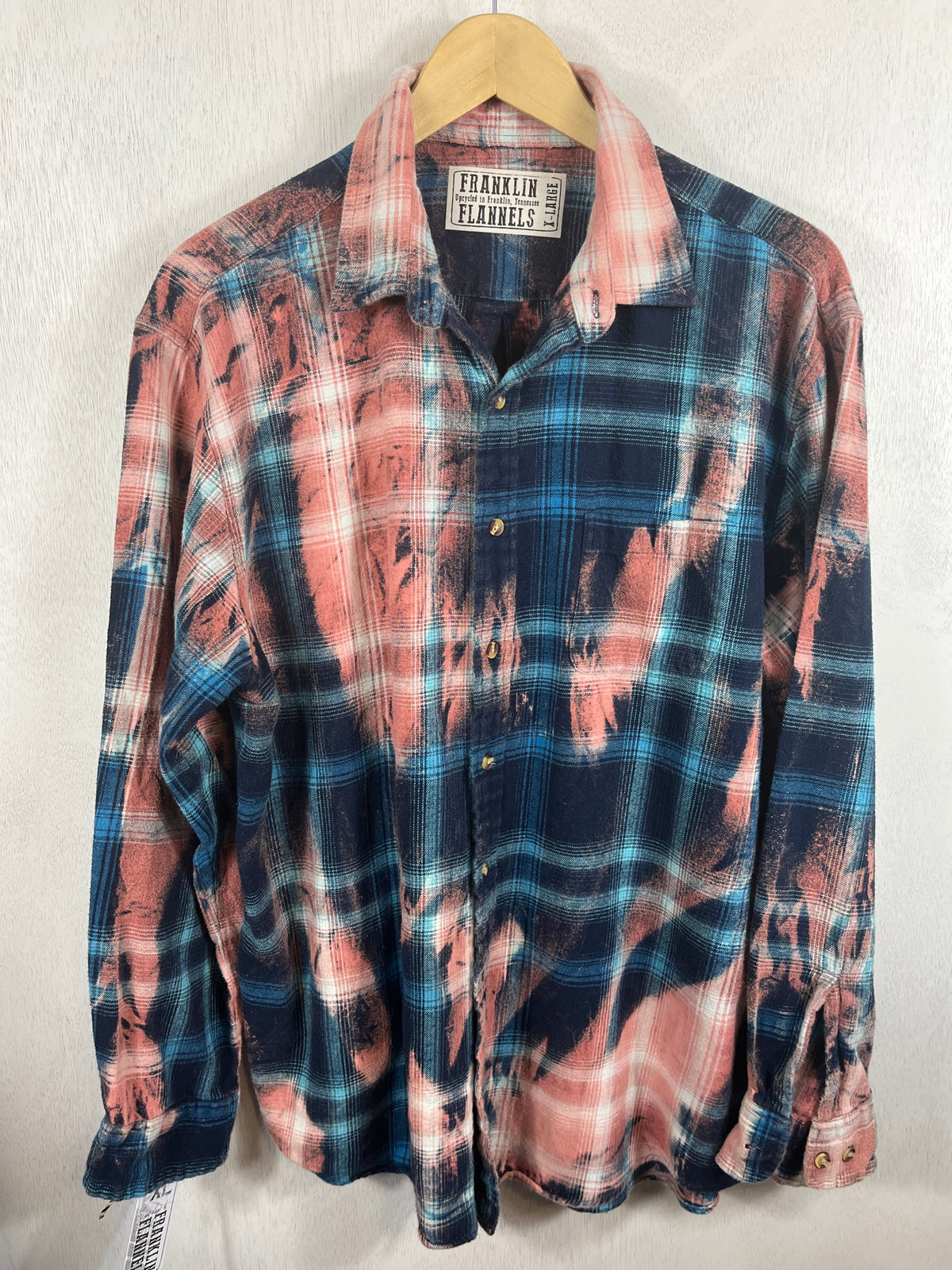 Vintage Navy, Turquoise and Rose Flannel Size XL