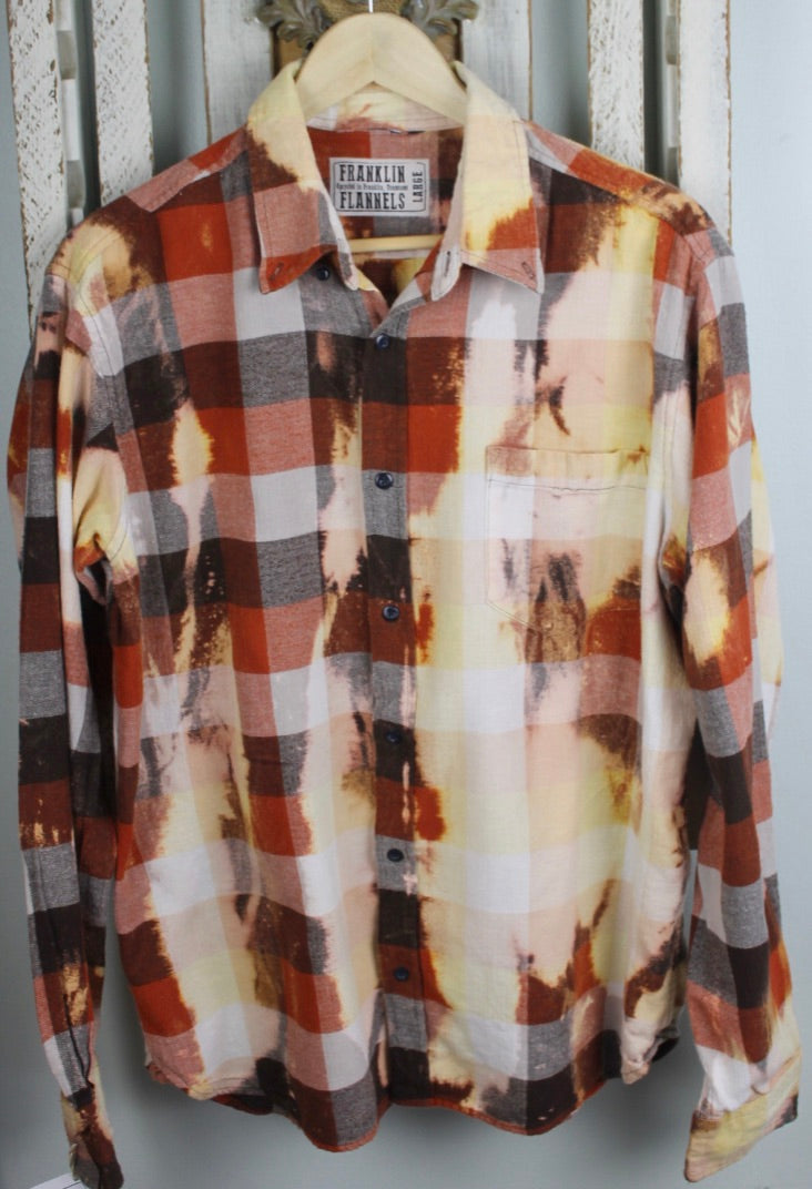 Vintage Orange, Yellow, Cream, and Brown Flannel Size Large