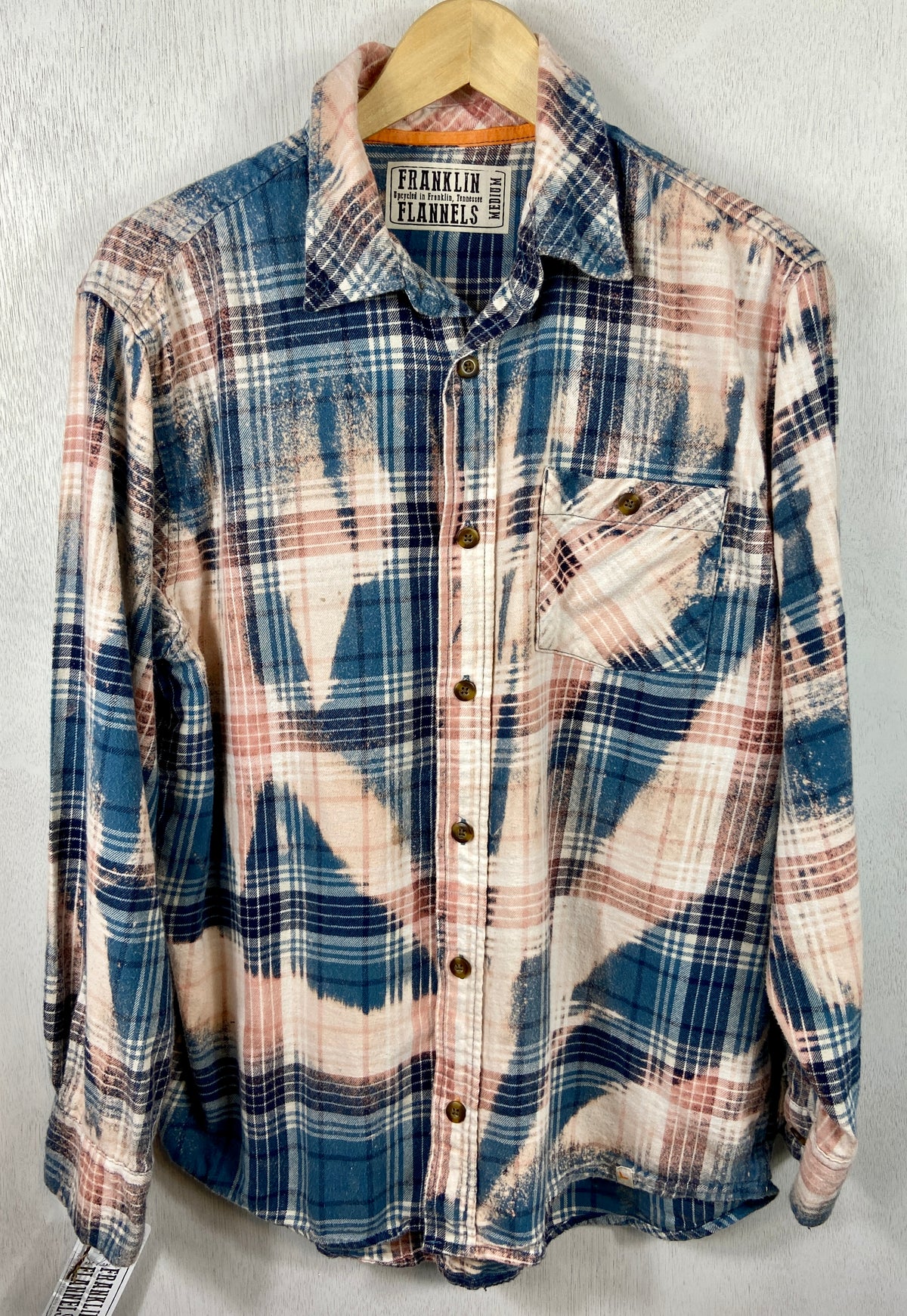 Vintage Teal, Cream and Light Pink Flannel Size Medium